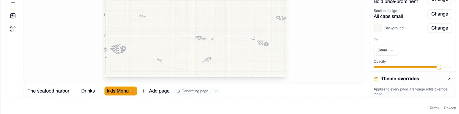 The page tab strip showing the generating indicator