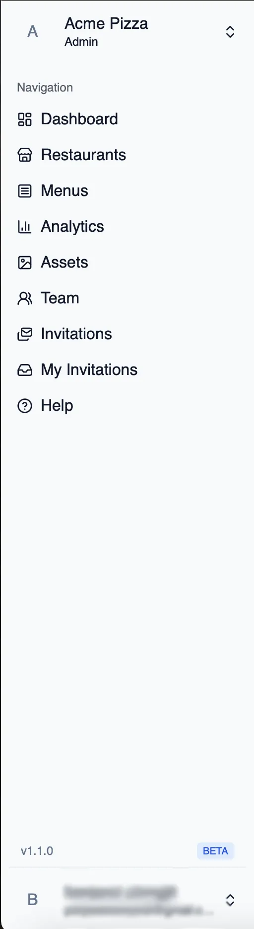 The app sidebar listing every section