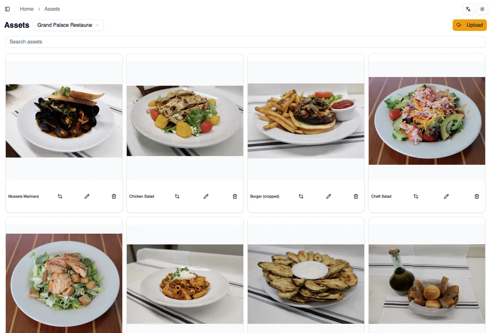 The asset library showing a grid of uploaded images