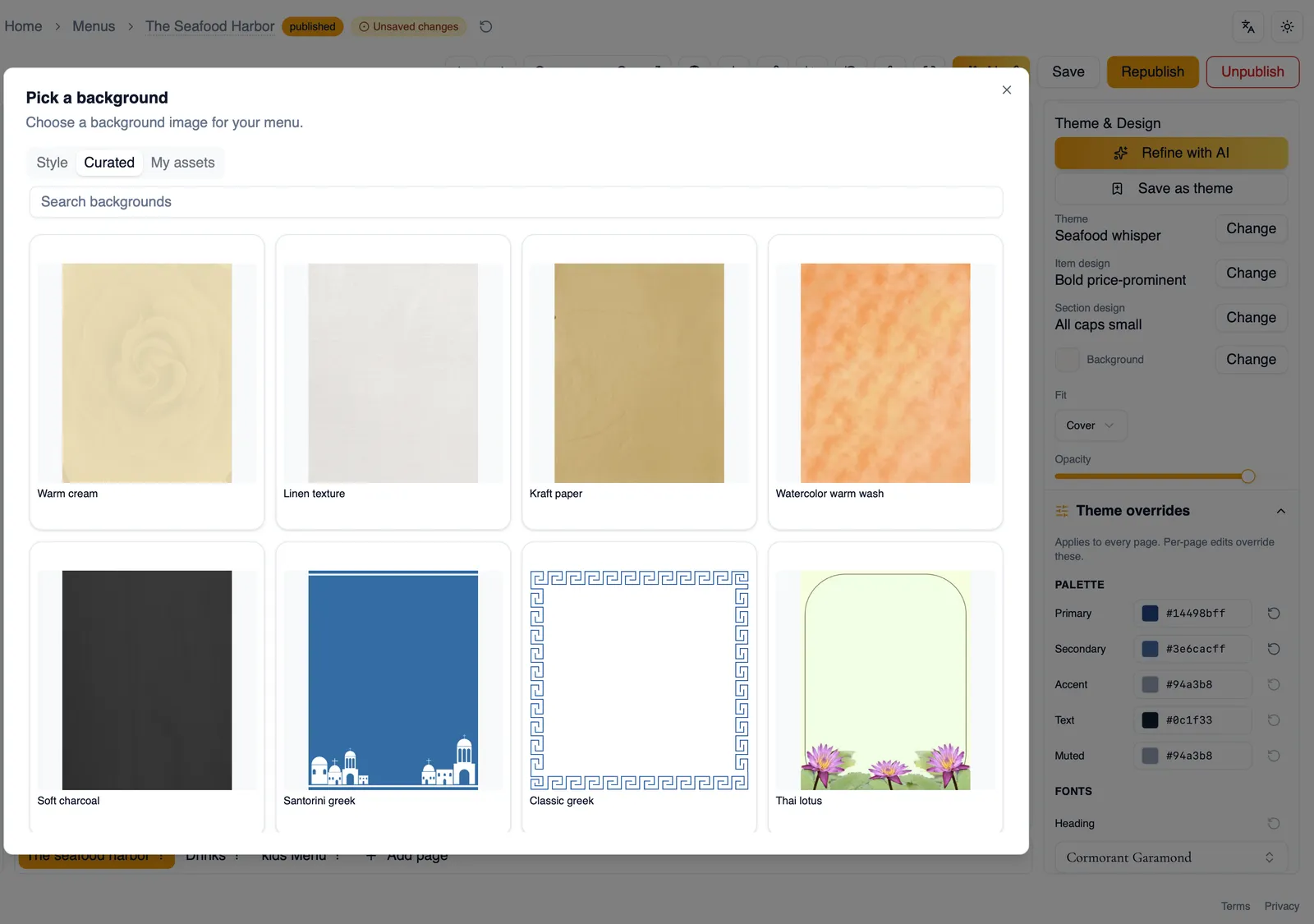 The Curated tab of the background picker
