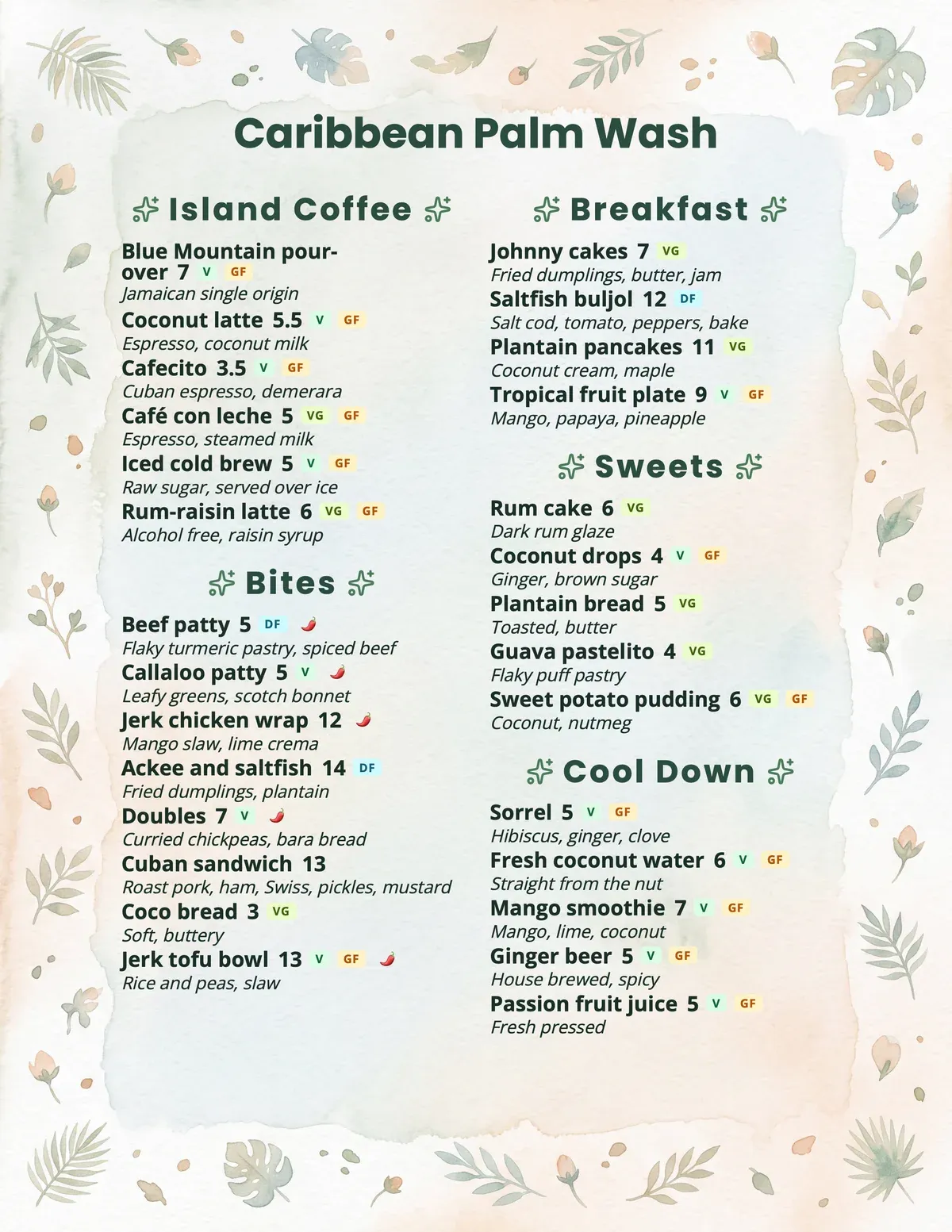 Caribbean Palm Wash menu theme preview