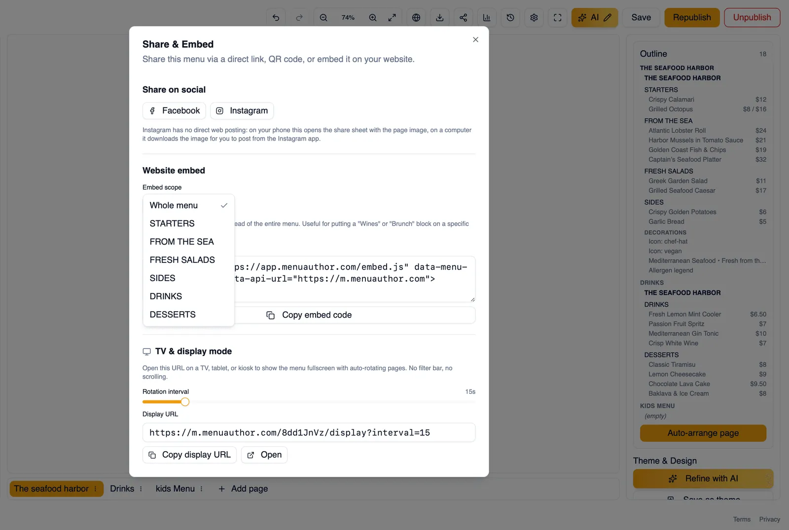 The embed section of the Share & Embed dialog
