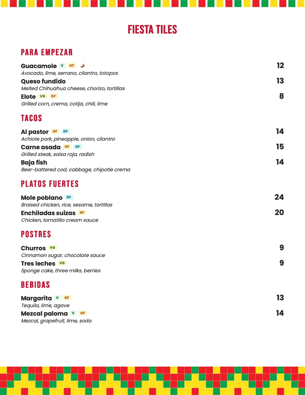 Fiesta Tiles menu theme preview