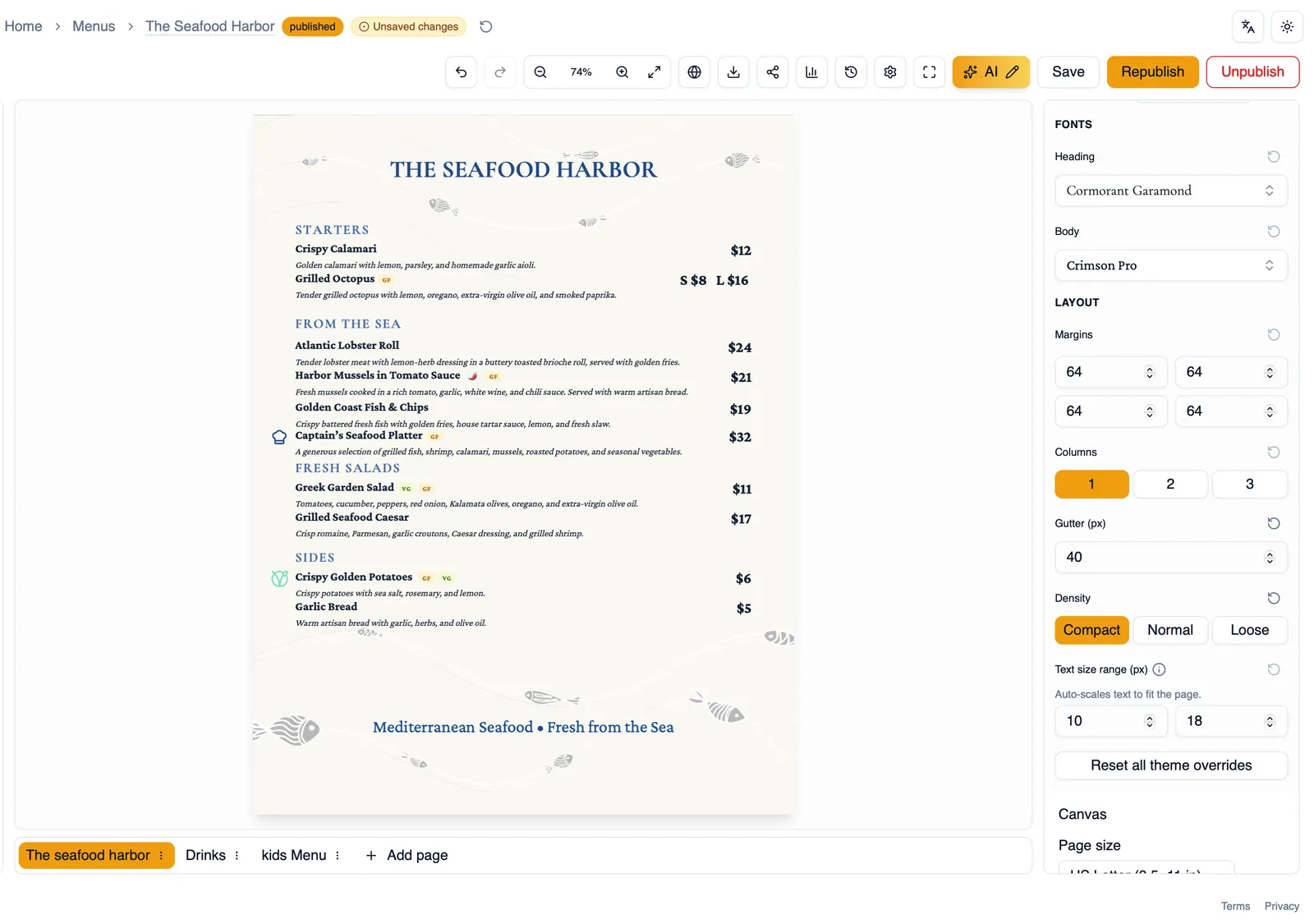 Theme-wide heading and body fonts in the overrides panel
