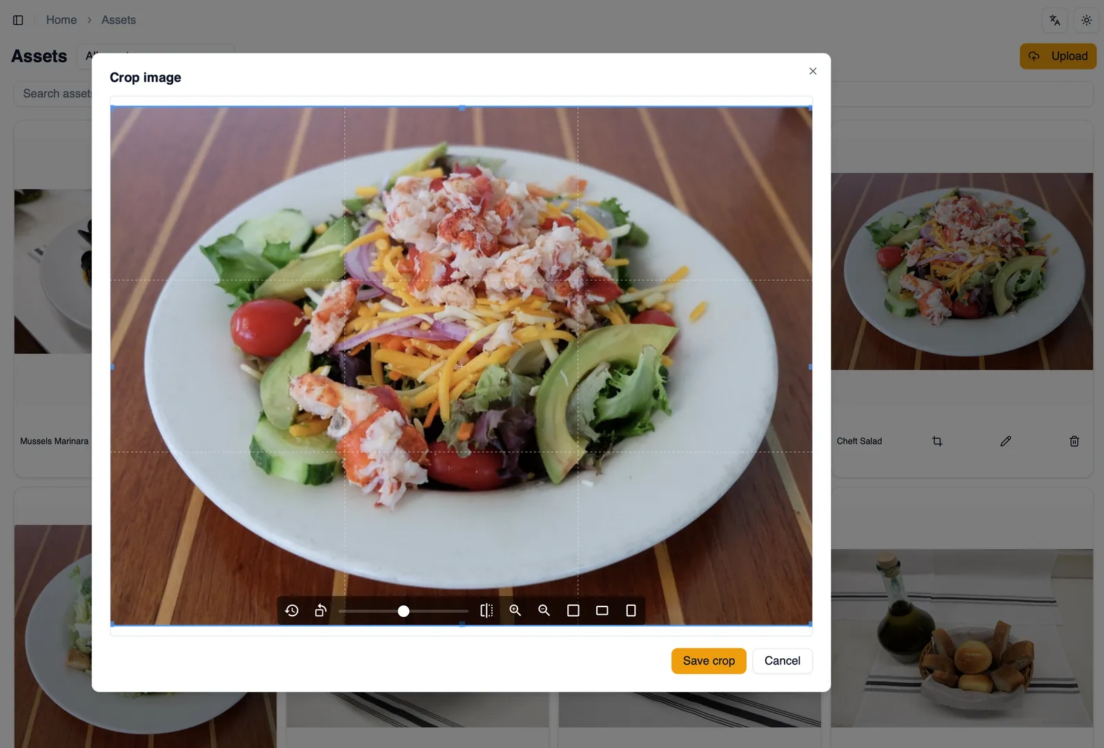 The image editor with crop, rotate, flip, and zoom controls