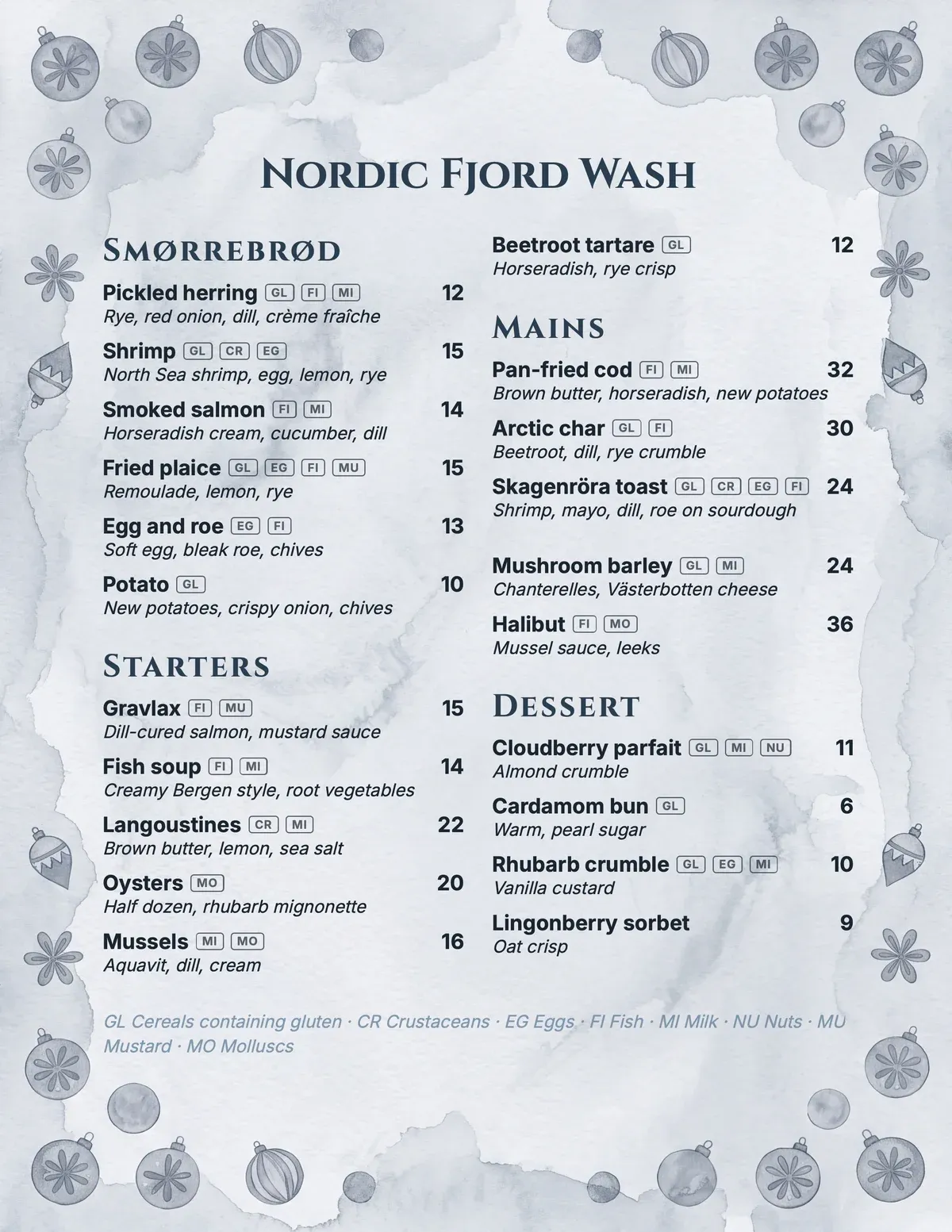 Nordic Fjord Wash menu theme preview