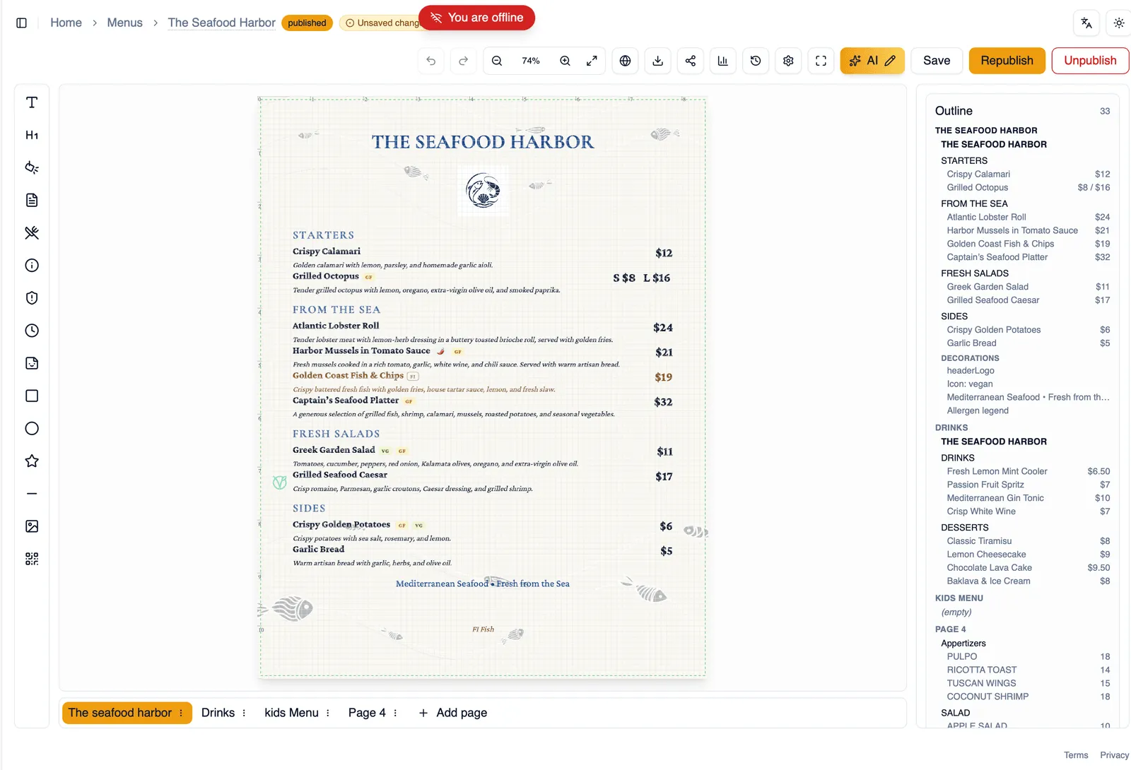 The offline banner shown in the editor